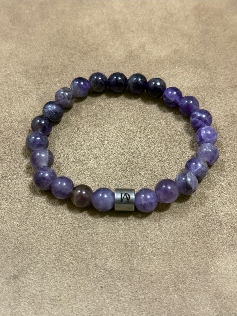 Purple Beaded Stretch Bracelet with Accent Bead